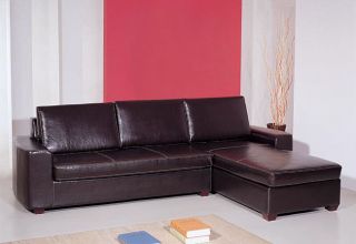 Dark Brown Leather Convertible Sectional Sofa