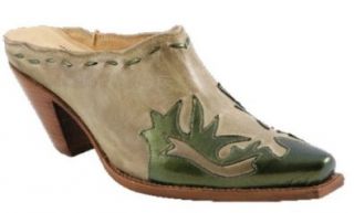 Western Cowboy Leather Boots Shoes Mule Slides Heels Green: Shoes