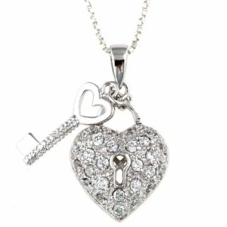 Icz Stonez Sterling Silver CZ Heart and Key Necklace Today $25.99 4.5
