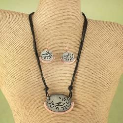 Handcrafted Pewter Copper Birds Branch Necklace Set (India) Today $33
