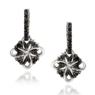 DB Designs Sterling Silver Black Diamond Accent Flower Earrings