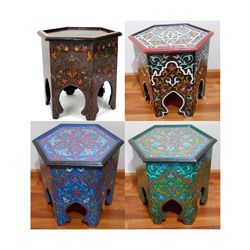 Handpainted Burgundy Arabesque II Wooden End Table (Morocco) Today $
