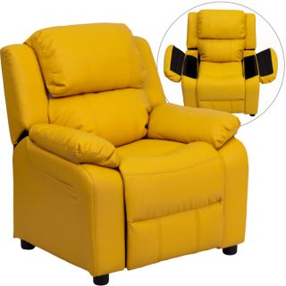 Deluxe Heavily Padded Contemporary Yellow Vinyl Kids Recliner with