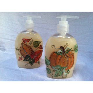 Hand Painted Thanksgiving Fall Pumpkin and Leaves Hand Soap ~ Set of 2