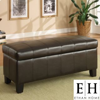 ETHAN HOME Florenville Brown Faux Leather Storage Ottoman