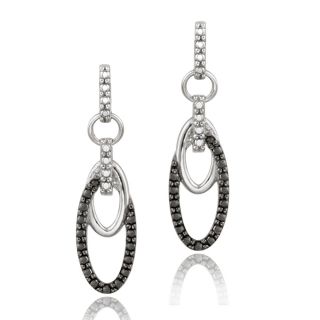 DB Designs Sterling Silver Black Diamond Accent Dangle Oval Earrings