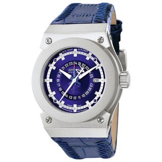Invicta Midsize Mens Akula Blue Dial Blue Leather GMT Watch
