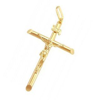 3D Cross Pendant 14k Yellow Gold Crucifix Jesus Charm