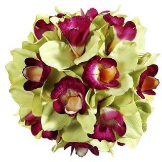9 Silk Cymbidium Orchid Kissing Flower Ball  Green/Beauty