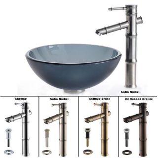 Kraus Black Frosted Glass Sink and Bamboo style Faucet