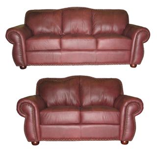 Merlot Leather Sofa and Loveseat Set