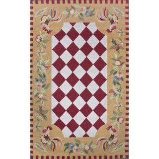 Alexa Mod Hand hooked Rooster Checkered Red Rug (5 x 8)