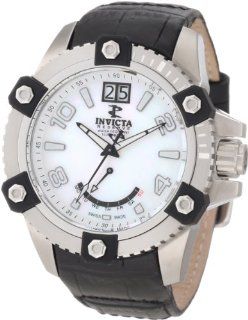 Invicta Mens 1726 Arsenal Reserve White MOP Dial Black Leather Watch