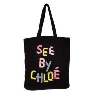 See By Chloe Black Graphic Print Cotton Tote Handbag Today $98.99