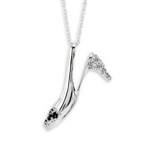 com 10k White Gold Diamond Sapphire High Heel Shoe Necklace Jewelry