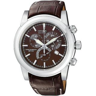 Citizen Mens Eco Drive Brown Dial Leather Strap Chronograph Watch