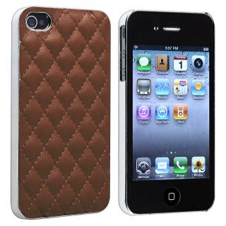 Dark Brown Leather/ Silver Side Snap on Case for Apple iPhone 4/ 4S