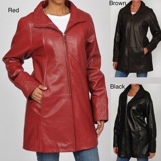 Tibor Womens Plus Size Embossed Leather Swing Coat