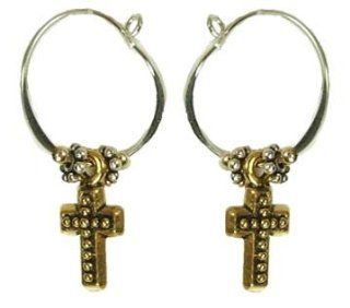 Jody Coyote Gold Antique Cross Hoop Earrings AM181
