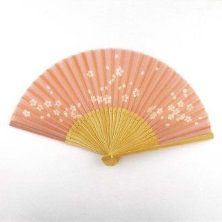 Japanese Silk Handheld Fan, Pink with White Flowers HF182