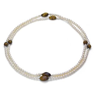 DaVonna Silver White FW Pearl and Tigers Eye 36 inch Endless Necklace