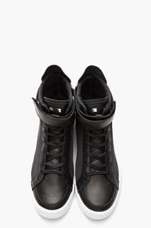 SLVR Black High top Textile And Leather Cupsole Sneakers for men