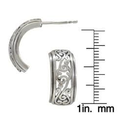 Sunstone Sterling Silver Bali Swirl Semi hoop Earrings