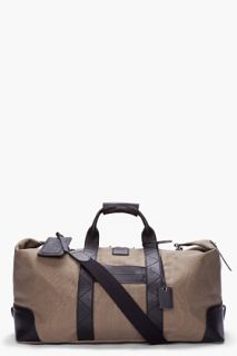 McQ Alexander McQueen Olive Grey Canvas Weekender Bag for men