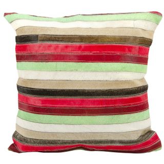 Natural Leather Hide Stripe Multicolor 20 x 20 inch Decorative Pillow