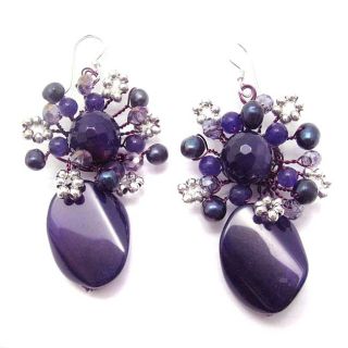 Crowned Oval Purple Agate Amethyst Earrings (Thailand)