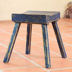 Handcrafted Pinewood Ranch House Blue Stool (Mexico) Today $109.99