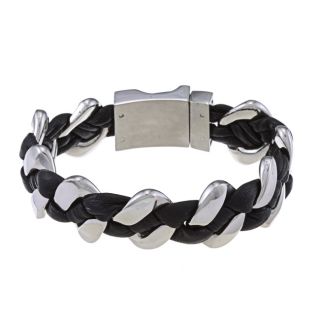 La Preciosa Stainless Steel Thick Braided Leather Bracelet MSRP $82