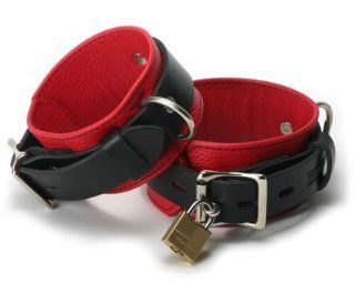 Strict Leather Red and Black Locking Bondage Ankle Cuffs