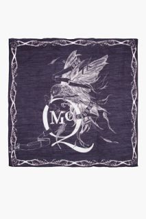 McQ Alexander McQueen Black Silk Wool Bird Print Scarf for women