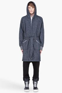 Wings + Horns Long Charcoal Hooded Lounge Robe for men