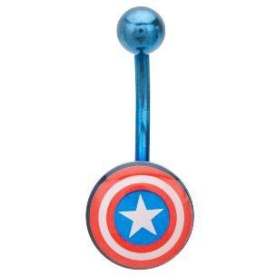 Captain America 316L Surgical Steel Blue Belly Ring   14G