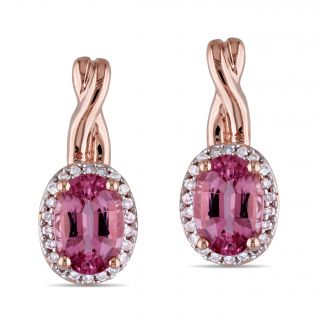 Miadora 10k Pink Gold Pink Tourmaline and 1/8ct TDW Diamond Earrings