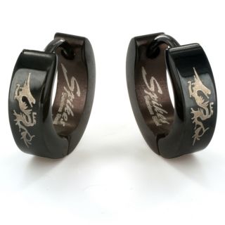 West Coast Jewelry Stainless Steel Blackplated Dragon Print Earrings