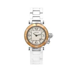 Cartier Womens Pasha White Rubber Silvertone Dial Watch