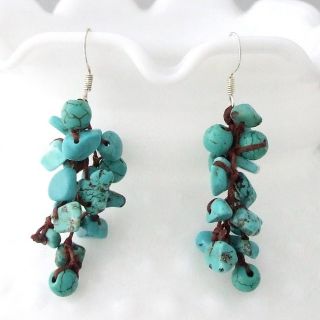 Cotton Rope Cluster Turquoise Drop Dangle Earrings (Thailand