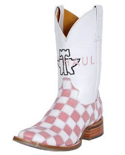 Ladies Pink and White Check Boots   White & Pink   11.0 MED: Shoes