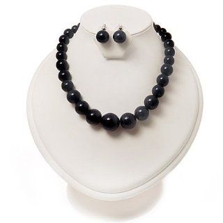 Navy Blue Acrylic Bead Choker Necklace And Stud Earring