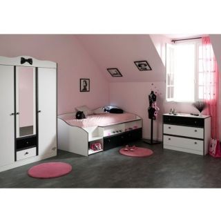PRETTY Chambre complète 90x190 Blanc/Noir   Achat / Vente CHAMBRE