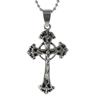Journee Collection Stainless Steel Filigree Crucifix Necklace