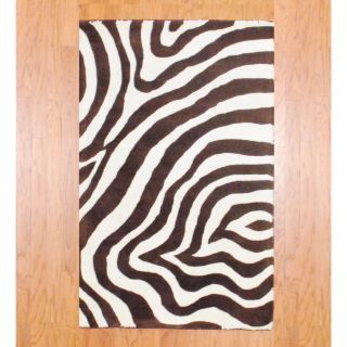 Indo Hand tufted Zebra print Brown/ Ivory Wool Rug (33 x 53