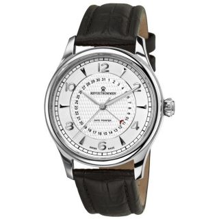 Revue Thommen Mens Date Pointer Black Leather Strap Automatic Watch
