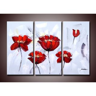 Red Flower 284 3 piece Gallery wrapped Canvas Art Set