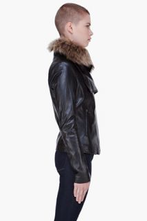 Mackage Black Leather Raccoon Fur Collar Two Piece Jacket for women