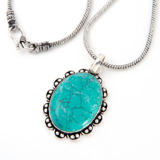 Handmade Silverplated Turquoise Pendant on 21 inch Chain (India) Today