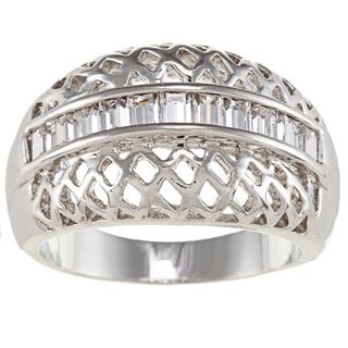 City Style Silvertone Clear Cubic Zirconia Woven Design Ring